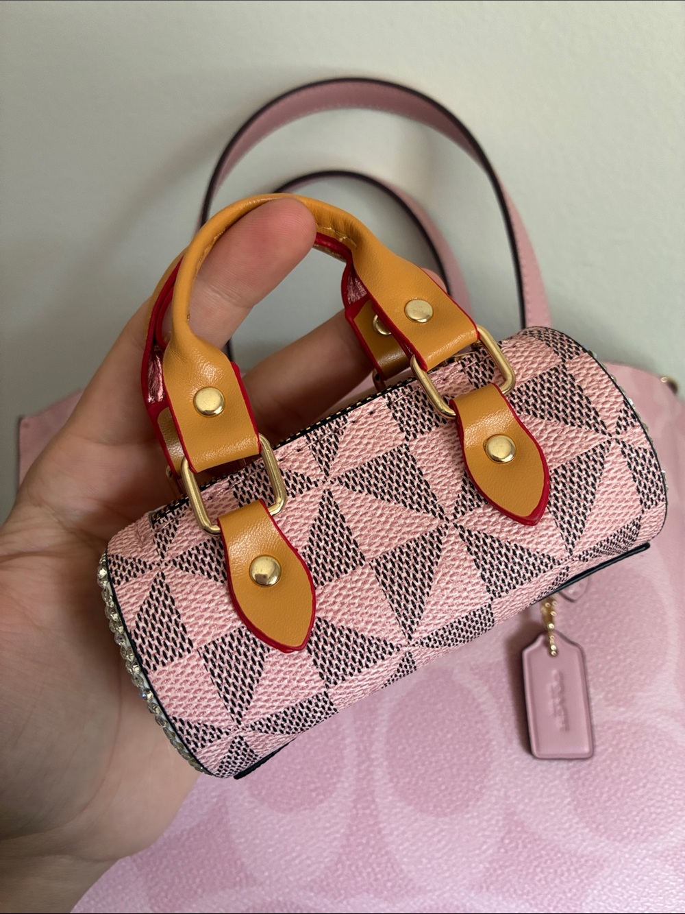 Pink Geometric Mini Handbag Keychain Bag Charm - Picture 2 of 7